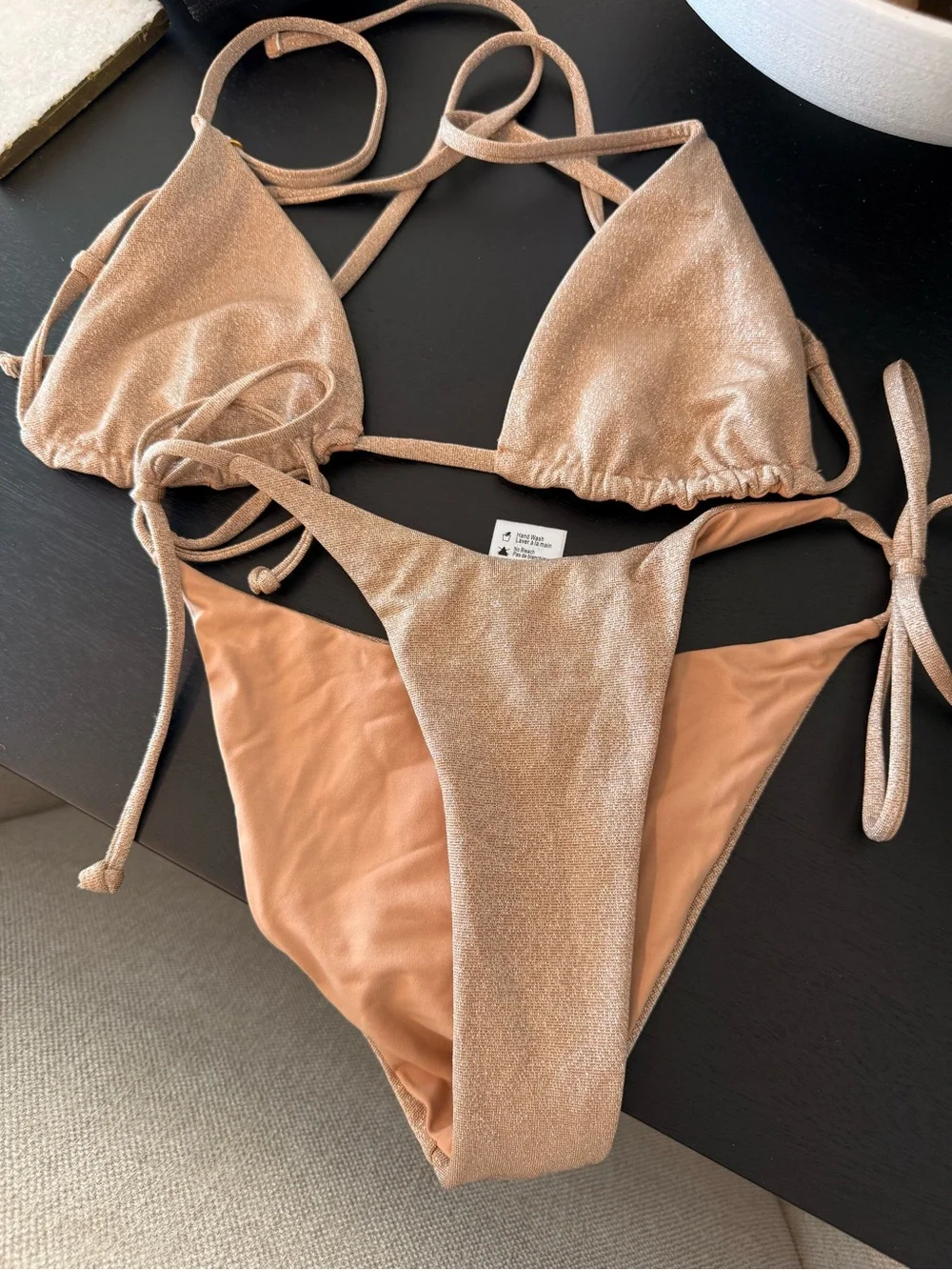 l*space Metallic Nude Tie-String Bikini Set